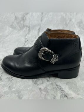 Ariat Black Leather Ankle Boots with Decorative Silver Buckle